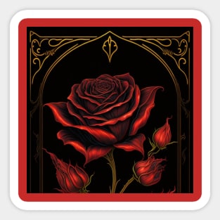 Framed oriental style red rose Sticker